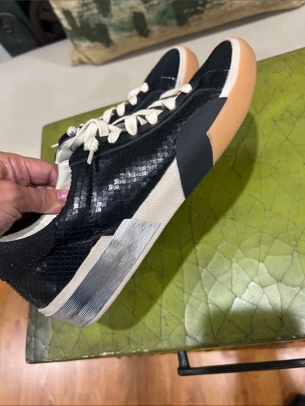Dolce Vita - 8.5 Black Low-Top Sneakers with Gum Sole and Cream Laces NWOT - Picture 5 of 5